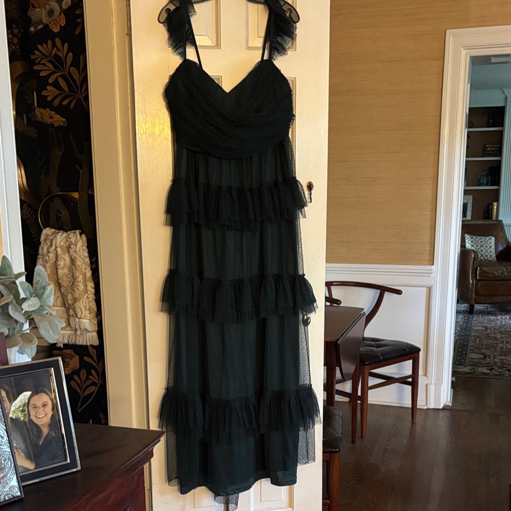 Elegant Emerald Green Mesh Tiered Evening Dress from Lulus